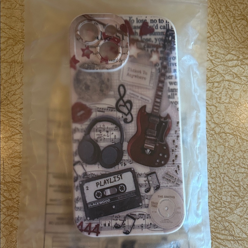iPhone 15 Red Guitar Music-Themed Phone Case